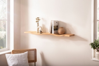 FINEBUY Wandregal FB74753 Wandregal Akazie Massivholz 100cm in moderner Wellenform, Elegantes Regalbrett mit geschwungener Form, Handgefertigt aus Akazienholz