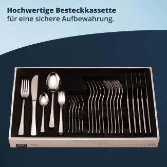 KHG Besteckset 30-teilig, aus rostfreiem & stabilem 18/10 Edelstahl, spülmaschinenfest, je 6 Menügabeln, Menümesser, Menülöffel, Kuchengabeln & Teelöffel für 6 Personen