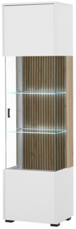 Lomadox Vitrine HUNTER-61 Vitrinenschrank Standvitrine Beleuchtung weiß matt Eiche 48,5x180x38cm