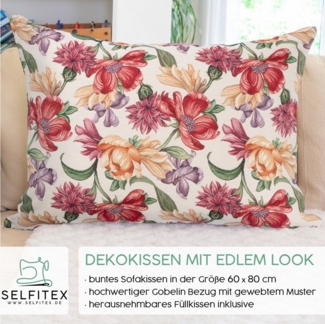Selfitex Dekokissen XXL 60x80, inkl. Füllkissen, bunter Gobelin-Stoff, Sofakissen der Luxusklasse aus Baumwollmischung, für Bett und Couch