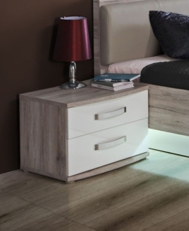 Nachttisch Nachtschrank Nachtkonsole Schubladenkommode sandeiche / weiß Hochglanz 50cm