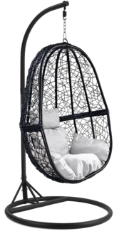Luxus Hängesessel FUN XL Gestell Schwarz mit Korb Schwarz und Kissen Weiss