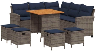 vidaXL 6-tlg. Garten-Sofagarnitur mit Kissen L-Form Grau Poly Rattan 3213544
