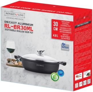 XL Kochtopf Topf Pfanne Glasdeckel Aluguss Ø30 Royalty Line RL-BR30ML Schwarz