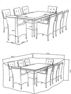 KONIFERA Garten-Essgruppe Mailand, (Set, 25-tlg, 8x Sessel, 8x Sitzauflage, 8x Rückenauflage, 1x Tisch), 8 Sessel, 8 Sitz,- und 8 Rückenkissen, 1 Tisch, Gratis Schutzhülle