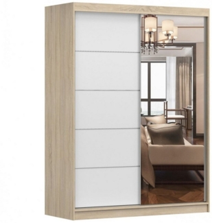 MOEBLO Kleiderschrank LARA 05 (mit Spiegel Schwebetürenschrank 2-türig Schrank mit vielen Einlegeböden und Kleiderstange, Gaderobe Schiebtüren Schlafzimmer-Wohnzimmerschrank Modern Design), (BxHxT): 150x200x61 cm