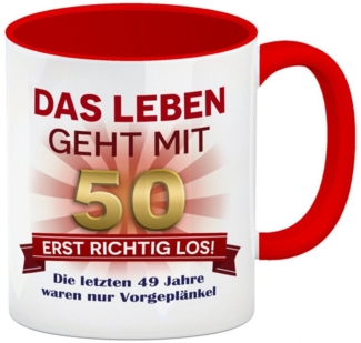 speecheese Tasse 50. Geburtstag Kaffeebecher Rot mit lustigem Spruch: Vorgeplänkel