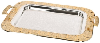 Almina 2-Teilig Silber Metallbrett Servierttablett aus Edelstahl 18/10 Stahl Motiv 8 Gold