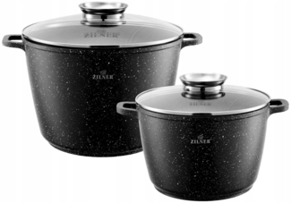 Zilner Topf-Set Große Töpfe 10L+14L mit Marmorbeschichtung, Suppentopf, Kompotttopf, Aluminiumguss, Aluminium, Keramik, Edelstahl (Multifunktional, geeignet zum Kochen, Braten und Backen!, 4-tlg, Es ist eine perfekte Geschenkidee für jeden Anlass), Inn...