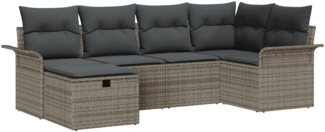 vidaXL 6-teiliges Garten-Sofa-Set mit Kissen Grau Poly-Rattan 3360210