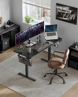 Songmics höhenverstellbarer Schreibtisch elektrisch, Holzspanplatte Tintenschwarz, 60 x 140 x (72-120) cm