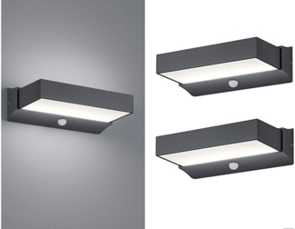 TRIO Leuchten LED Außen-Wandleuchte, Bewegungsmelder, LED fest integriert, Warmweiß, 2er-Set Fassadenbeleuchtung mit Bewegungsmelder IP 65, Anthrazit