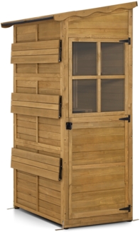 M MCombo Gartenschrank Gartenhaus Holz Wetterfest, Outdoor Schrank Wetterfest, Geräteschuppen Begehbar, für Außenbereich Balkon & Terrasse, Gerätehaus mit 3 feste Regale, 120×86×201 cm, 1753 (Natur)