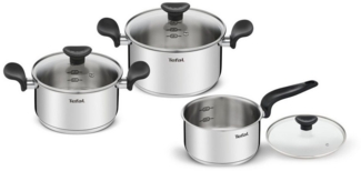 Tefal Topf-Set 3er Topfset Tefal E308S674 Edelstahl mit 3x Glasdeckel Ø 16, 18, 20 cm