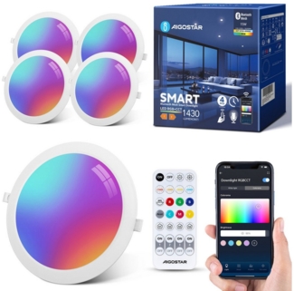 Aigostar LED Einbauleuchte Smart Decken Einbaulampe RGB+CCT Kompatibel mit Alexa Bluethooth Mesh, Ф150-160mm