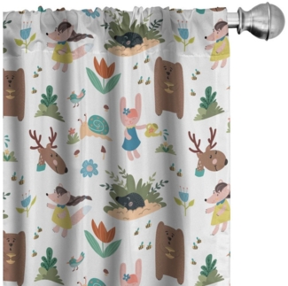 Abakuhaus Gardine Vorhang für Wohnzimmer Schlafzimmer Dekor, Microfaser, Tier Fröhlich Wald Cartoon