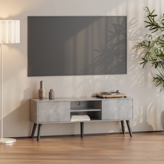 Fernsehtisch Eskilstuna mit 2 Schranktüren und 2 Ablagen Betonoptik [en. casa]