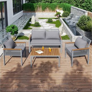 Celya Gartenlounge-Set Gartenlounges, Gartenmöbel Set 4 Personen Rattan, (Doppelsofa,2 Sessel und Tisch, Outdoor, Tisch und Stühle), Gartenlounge-Set, Gartenmöbel Set mit bequemem Kissen