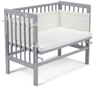 Fabimax 4648 'BASIC' Beistellbett grau, inkl. Matratze 'CLASSIC' und Nestchen 'Amelie' creme