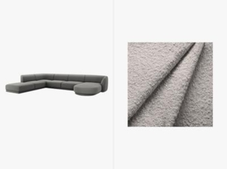 Micadoni Panorama-Ecksofa Miley 6-Sitzer Links Boucle Hellgrau Kunststoff schwarz