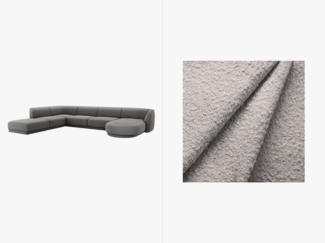 Micadoni Panorama-Ecksofa Miley 6-Sitzer Links Boucle Baloo Hellgrau