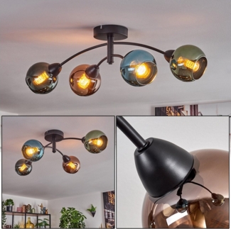 hofstein Deckenleuchte Deckenlampe aus Metall/Glas in Schwarz/Grün/Kupferfarben/Blau/Türkis, ohne Leuchtmittel, Leuchte im Vintage/Retro-Design mit Glasschirmen (13 cm), 4 x E27