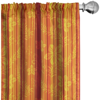 Abakuhaus Gardine Vorhang für Wohnzimmer Schlafzimmer Dekor, Microfaser, Orange Vertikale Streifen Floral