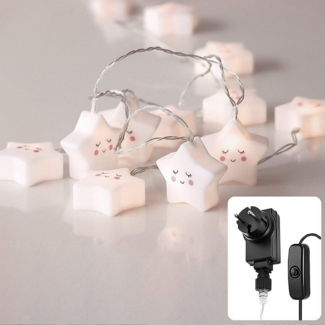 COZY HOME LED-Lichterkette Sternen Batterie und Stecker, 20 LED I 5m I Warmweiße LED-Stern Lichterkette I Kinderbett Bunt Deko