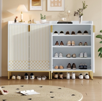 Merax Schuhschrank mit 4 Fächern & Metallfüßen (2-St) Schuhregal Schuhkommode platzsparender Flurschrank, 75x37x105cm