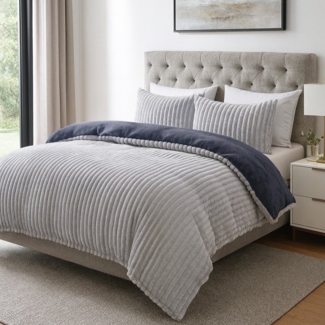 Buymax Bettwäsche Teddy Plüsch Cord, Fleece, 2 teilig, Winterbettwäsche Set, extra warm, 135x200 cm