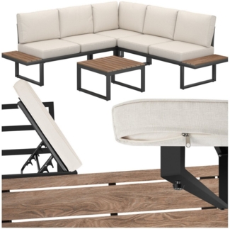 tectake Gartenlounge-Set Garten-Lounge-Set, (Set, 1-tlg), Tisch und seitliche Ablageflächen aus robustem Polywood