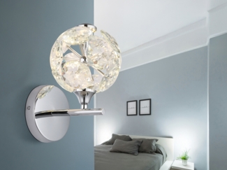LED Wandleuchte VIRINA Silber Chrom mit Glaskugel aus K9 Kristallen, Höhe 24cm