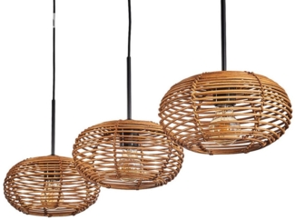 hofstein Hängeleuchte moderne Pendellampe aus Metall/Bambus in Schwarz/Braun, ohne Leuchtmittel, Gitterschirm Leuchte (25cm), Lichteffekt, 3x E27, ohne Leuchtmittel