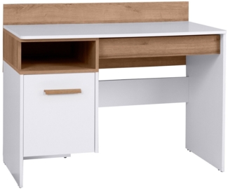 Marmex Möbel Grant 02N Schreibtisch, Schülerschreibtisch, Büroschreibtisch, laminierte Spanplatte, weiß+riviera Eiche, 110x87x55 cm