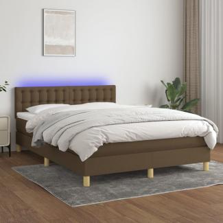 vidaXL Boxspringbett mit Matratze & LED Stoff Dunkelbraun 140 x 200 cm