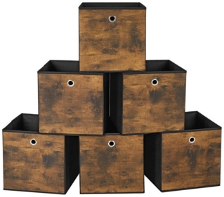 SONGMICS Aufbewahrungsbox, 6er Set, Ordnungsboxen, Vliesstoff, Faltbox, 30 x 30 x 30 cm, Stoffbox, für Würfelregal, Organizer für Kleidung, vintagebraun-schwarz RFBDE102B01