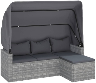 vidaXL 3-Sitzer-Gartensofa mit Dach und Fußhocker Grau Poly Rattan 362335