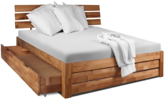 Homeline Holzbett Doppelbett 140x200 180×200 Eiche Bettgestell Massiv Bett Geölt Eiche (Spar-Set, Modern), Eichel massiv