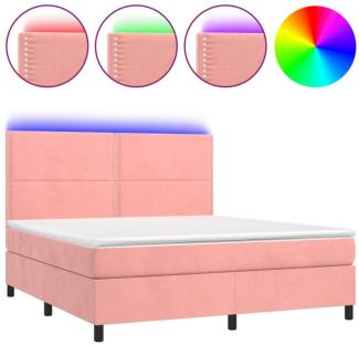 vidaXL Boxspringbett mit Matratze & LED Rosa 160x200 cm Samt 3136076