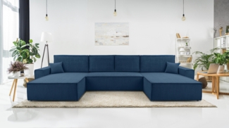 AX LIVING Blau Sofa U mit Schlaffunktion Cedria U Wohnlandschaft 389cm