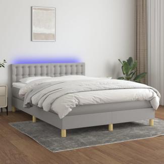 vidaXL Boxspringbett mit Matratze & LED Hellgrau 140x200 cm Stoff 3134037