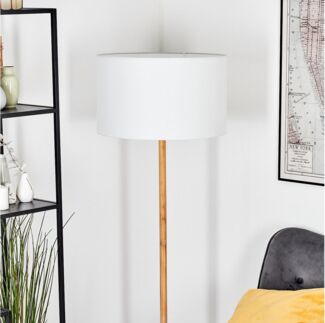 hofstein Stehlampe Stehlampe aus Metall/Holz im modernen Boho-Design, ohne Leuchtmittel, Stehleuchte mit Schirm aus Stoff und Fußschalter, Ø 50 cm, 184 cm, E27