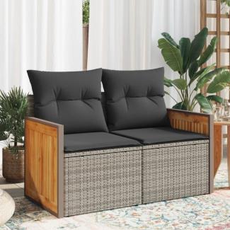 vidaXL Gartensofa 2-Sitzer mit Kissen Grau Poly Rattan 366130