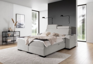 Boxspringbett Bett NESTOR 140x200cm Set. 1 in Stoff Dress Me Silbergrau