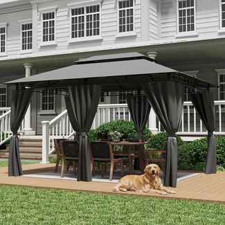JUMMICO Gartenpavillon 3x4 m Doppeldach, Wasserdichtes & Stabiles Partyzelt mit Seitenwänden, Klappbarer Pavillon mit verstärkten Erdankern für Garten und Terrasse, Winterfest