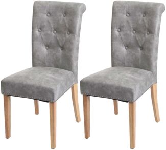 2er-Set Esszimmerstuhl Chesterfield II, Nieten ~ Stoff/Textil hellgrau, helle Beine