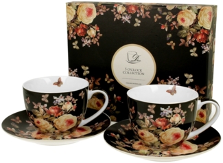 DUO FLORAL 2er-Set Tassen 280 ml WARDA mit Untertassen, New Bone China Porzellan