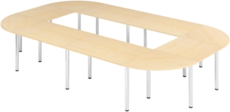 bümö Konferenztisch O-Form 400x240 cm großer Besprechungstisch in Ahorn, Besprechungstisch mit Chromfüßen, Meetingtisch für 14 Personen, Tisch für Besprechungsraum & Meeting, SETK5-3-C