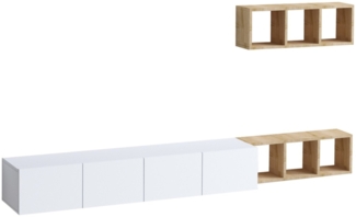 Calicosy TV-Schrank 4 Türen Weiß mit Eichenregal L215 cm - PIA - Weiß