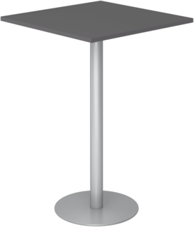 bümö Stehtisch Büro, Bistrotisch eckig 80 x 80 cm - Bartisch graphit, Stehtisch Holz-Platte, Säule aus Metall in silber, Buffettisch, Säulentisch, Partytisch, Thekentisch, Hochtisch, Barmöbel, STH88-G-S
